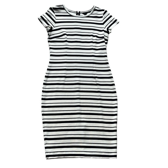 Ann Taylor Black and White Striped Ponte Knit Midi Dress Size SP - Picture 2 of 11